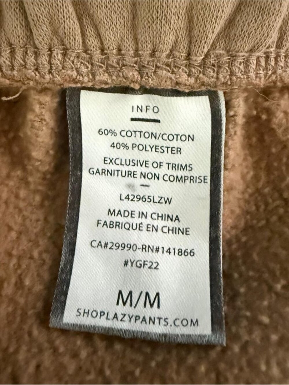 LazyPants Fleece Jogger Sweatpants | Taupe | Medium - Picture 6 of 7